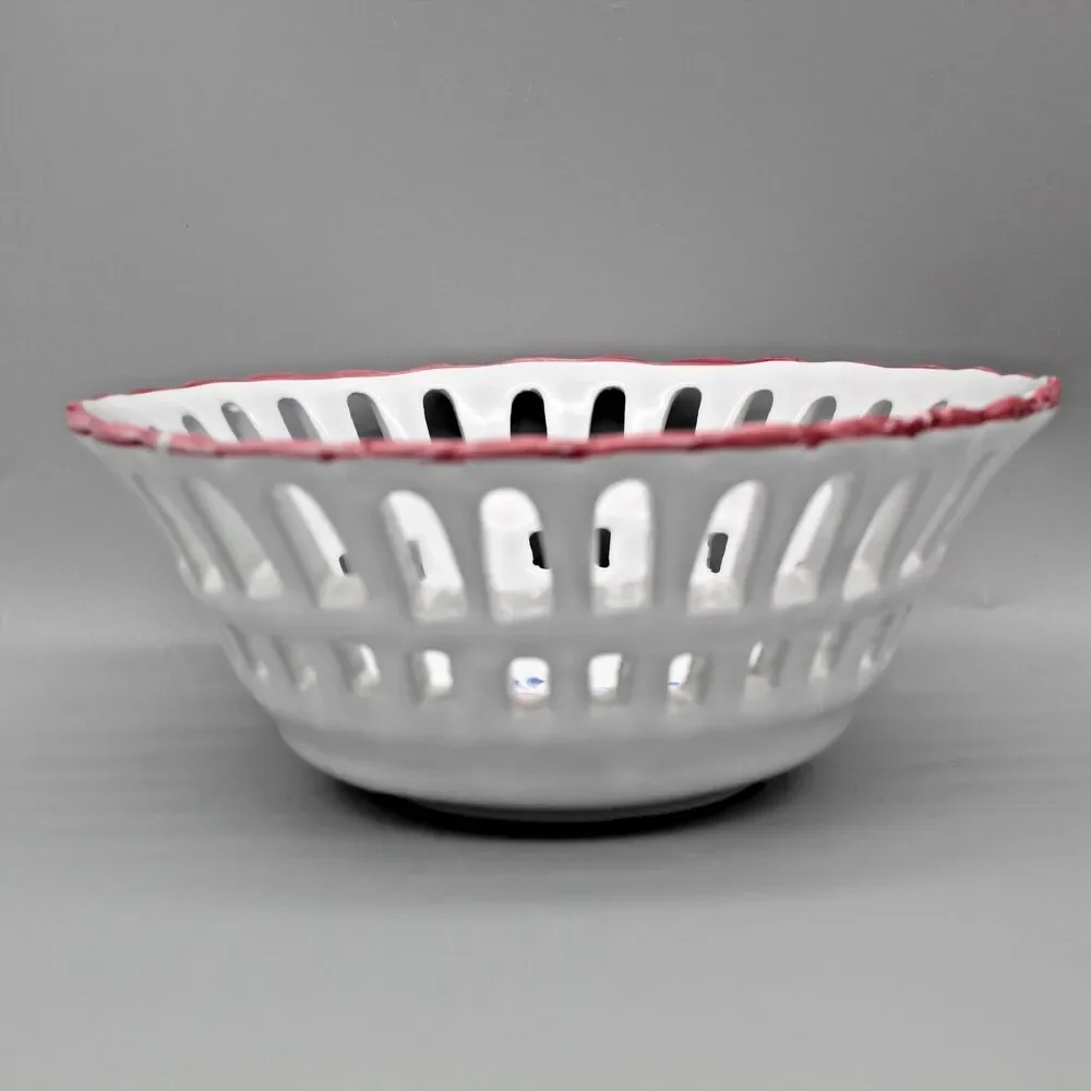 Hand Painted Ceramic Pottery Lattice Reticulated Bowl Dish Vintage RC & Cal